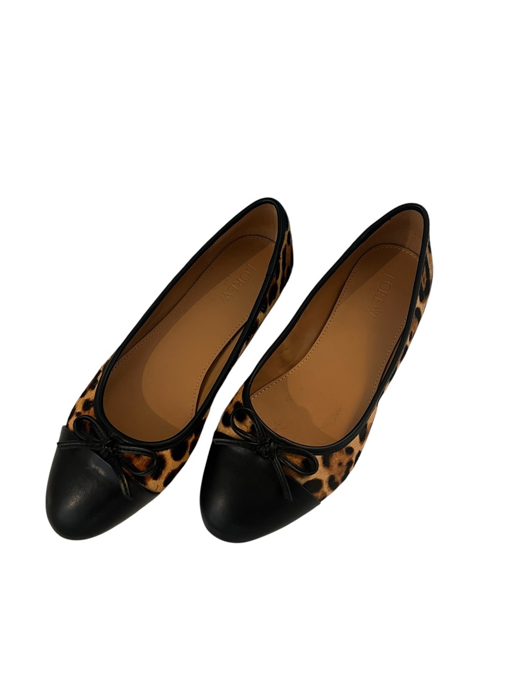 J. Crew Leopard Print Calf Hair Ballet Flats Black Cap Toe & Feminine Bow- 7 1/2 - Picture 4 of 7